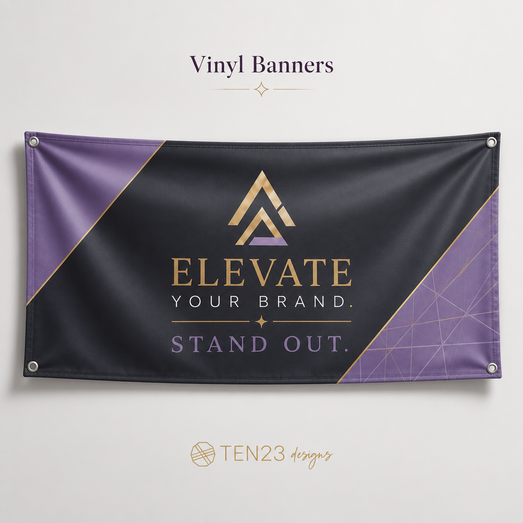 Custom vinyl banner for events, weddings and parties in Tampa Bay FL print shop — Ten23 Designs