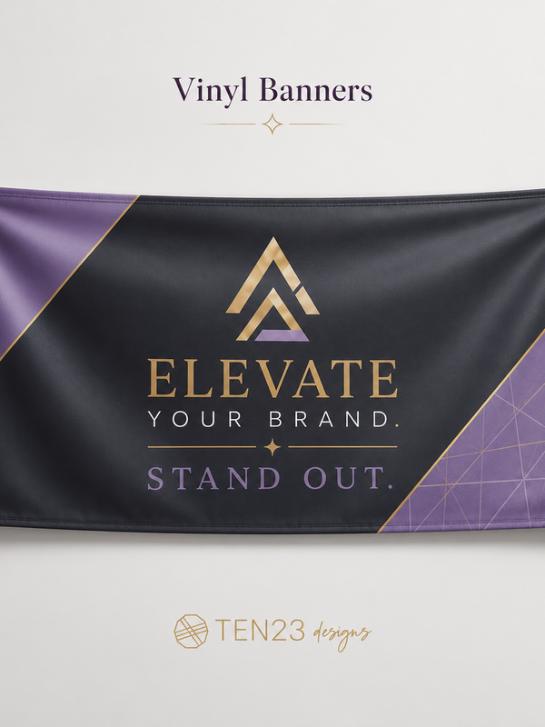 Custom vinyl banner for events, weddings and parties in Tampa Bay FL print shop — Ten23 Designs