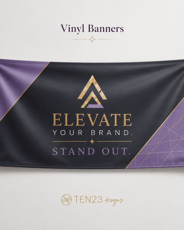 Custom vinyl banner for events, weddings and parties in Tampa Bay FL print shop — Ten23 Designs