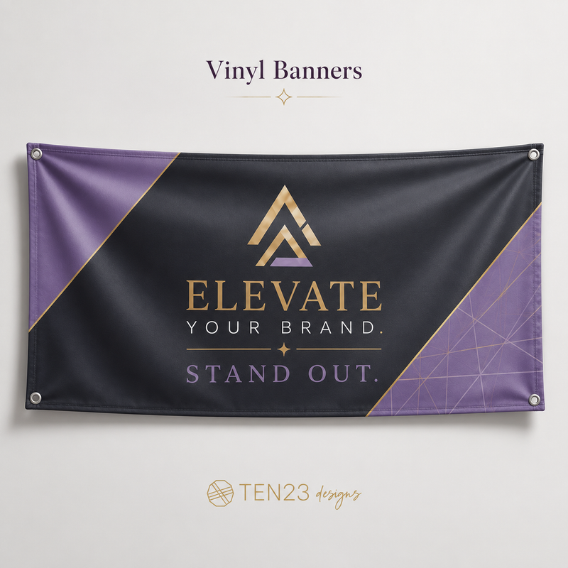 Custom vinyl banner for events, weddings and parties in Tampa Bay FL print shop — Ten23 Designs