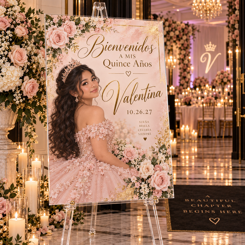 Custom acrylic celebration welcome sign with photo by Ten23 Designs