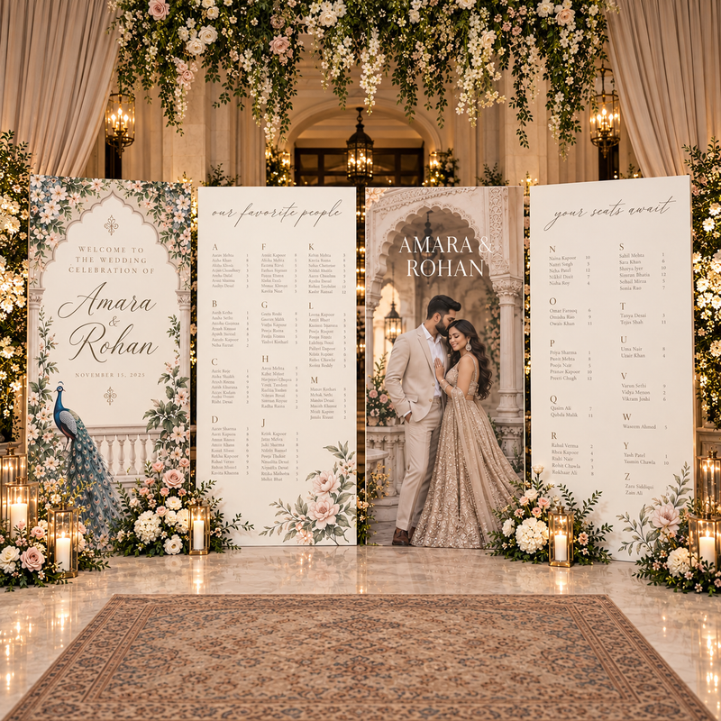 Luxury custom wedding seating chart four board set in square format by Ten23 Designs