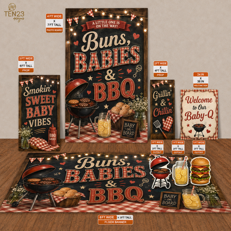 Buns Babies and BBQ baby shower digital event design template bundle by Ten23 Designs