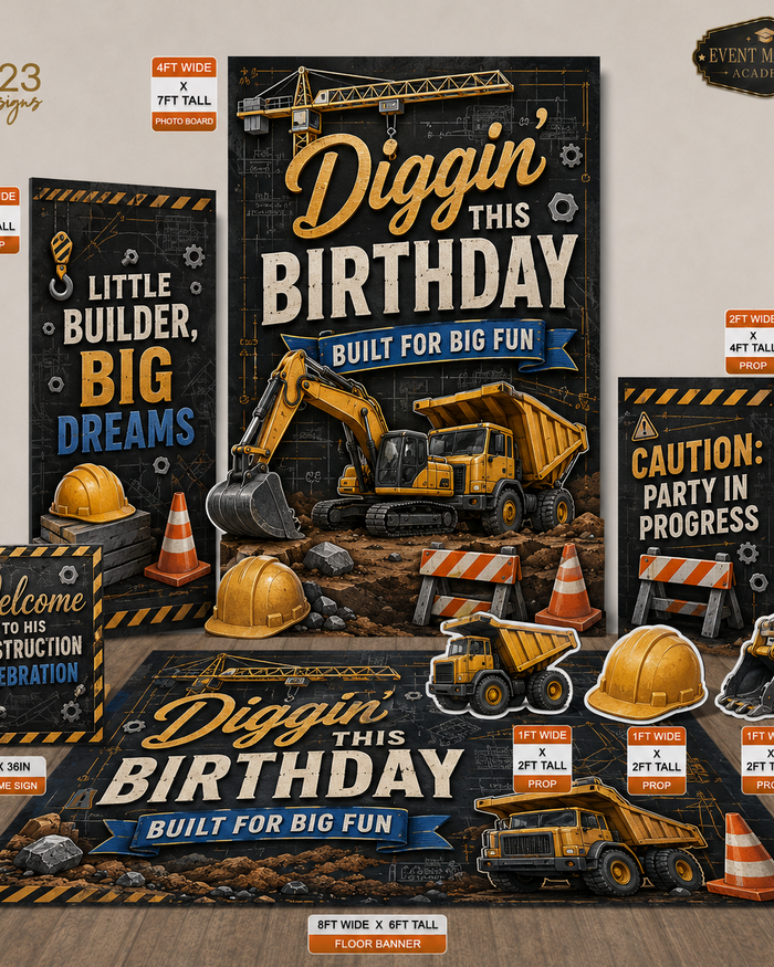 Construction birthday digital event design template bundle by Ten23 Designs