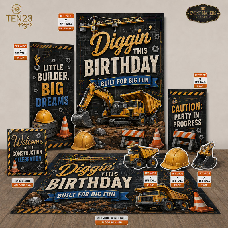 Construction birthday digital event design template bundle by Ten23 Designs