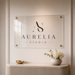 Custom Acrylic Logo Sign by Ten23 Designs, clear acrylic rectangle with printed business logo