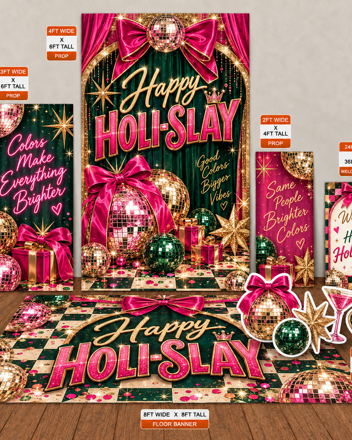 Happy Holi-Slay | Glam Christmas Digital Event Design Template Bundle coordinated digital signage collection mockup by Ten23 Designs