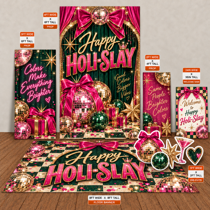 Happy Holi-Slay | Glam Christmas Digital Event Design Template Bundle coordinated digital signage collection mockup by Ten23 Designs