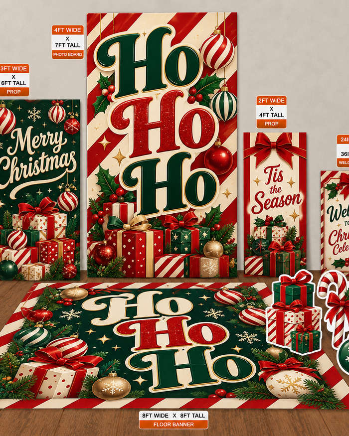 Ho Ho Ho | Retro Christmas Digital Event Design Template Bundle coordinated digital signage collection mockup by Ten23 Designs