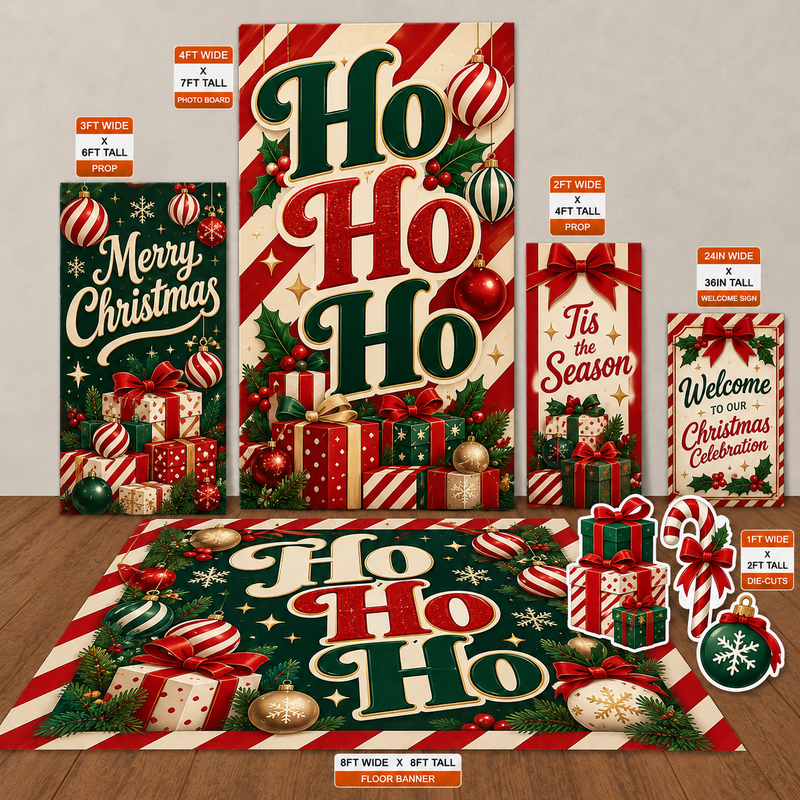 Ho Ho Ho | Retro Christmas Digital Event Design Template Bundle coordinated digital signage collection mockup by Ten23 Designs