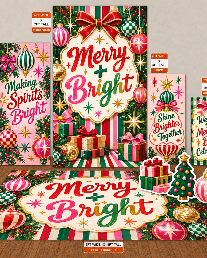 Merry + Bright | Colorful Christmas Digital Event Design Template Bundle coordinated digital signage collection mockup by Ten23 Designs