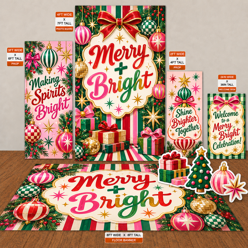 Merry + Bright | Colorful Christmas Digital Event Design Template Bundle coordinated digital signage collection mockup by Ten23 Designs