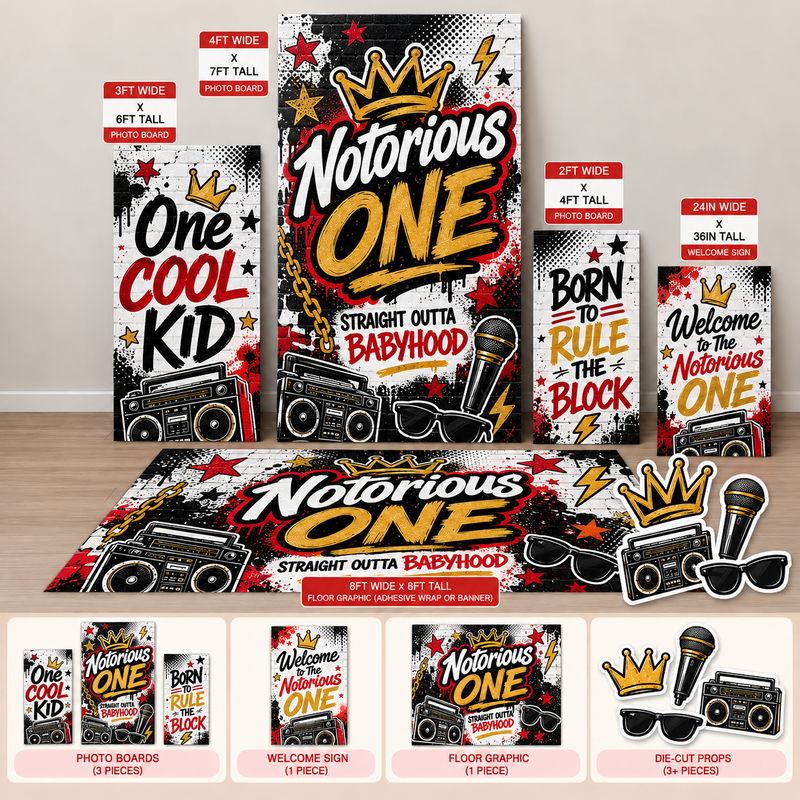notorious one Ten23 Designs coordinated digital event template bundle with photo boards, welcome sign and 8 by 8 floor graphic