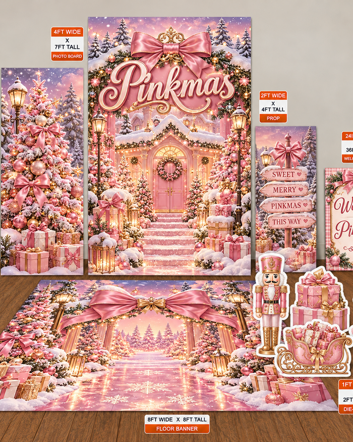 Pinkmas | Pink Christmas Wonderland Digital Event Design Template Bundle coordinated digital signage collection mockup by Ten23 Designs