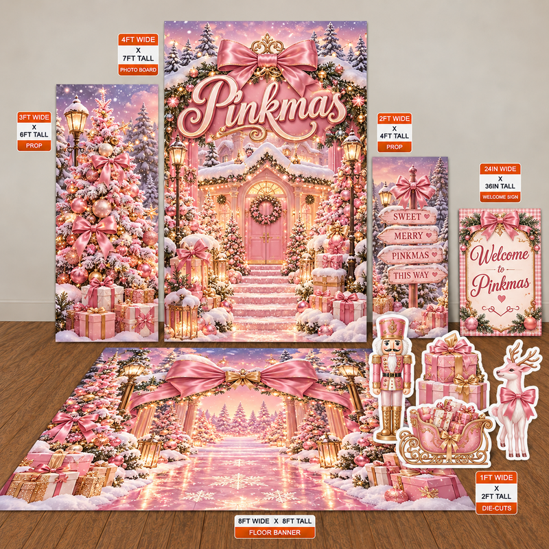 Pinkmas | Pink Christmas Wonderland Digital Event Design Template Bundle coordinated digital signage collection mockup by Ten23 Designs