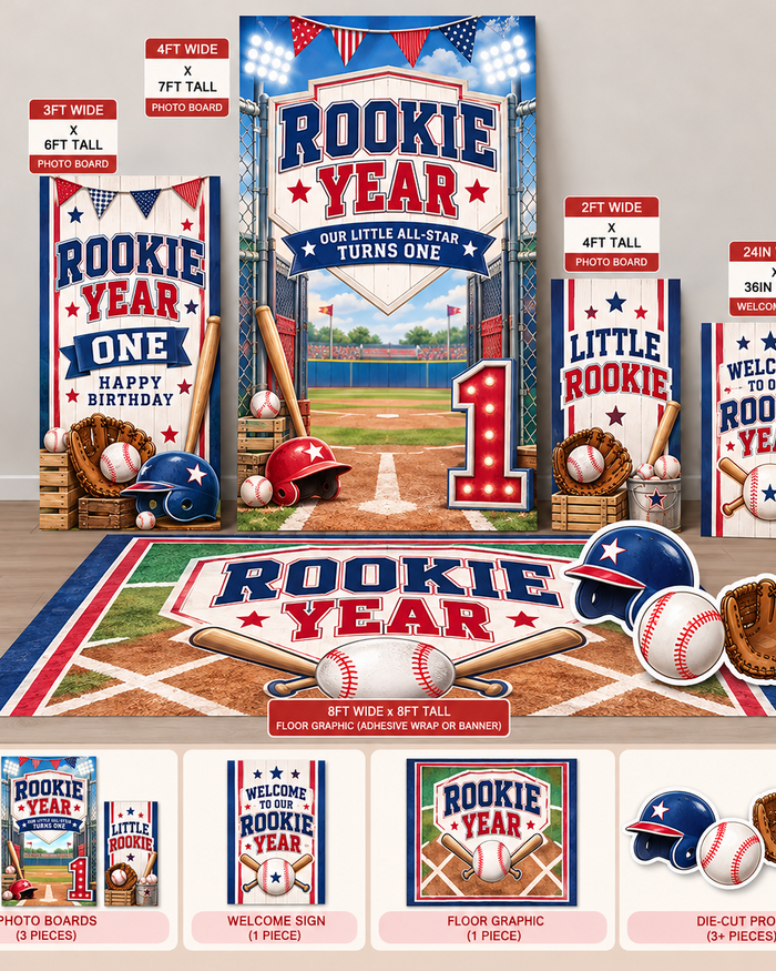 rookie year Ten23 Designs coordinated digital event template bundle with photo boards, welcome sign and 8 by 8 floor graphic