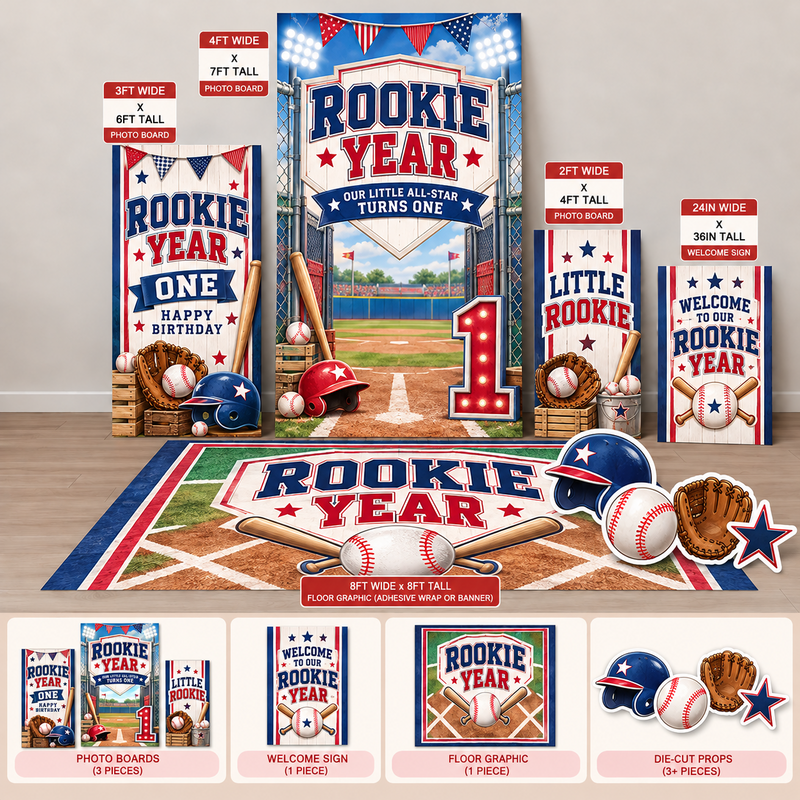 rookie year Ten23 Designs coordinated digital event template bundle with photo boards, welcome sign and 8 by 8 floor graphic