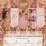 Sweet 16 event display with five oversized 4x8 custom coroplast photo boards and shipping included