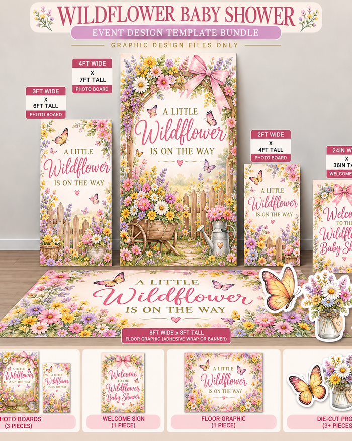 Ten23 Designs Wildflower Baby Shower | Floral Event Design Digital Template Bundle coordinated backdrop and floor graphic template design preview