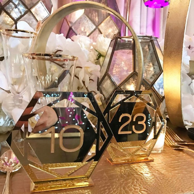 Geometric Engraved Free Standing Wedding Table Numbers