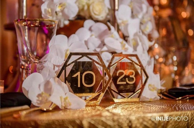 Geometric Engraved Free Standing Wedding Table Numbers