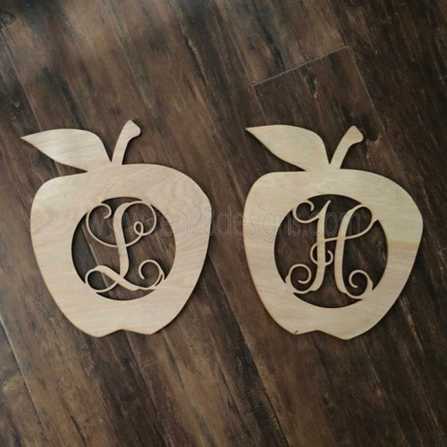 Wooden Personalized Initial Apple