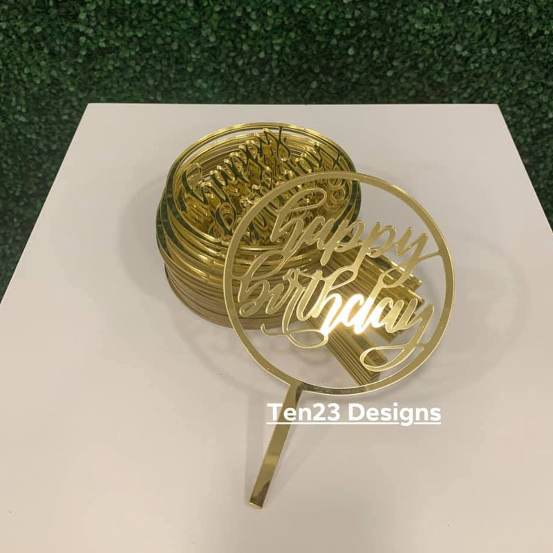 BULK Circle Happy Birthday Cake Toppers