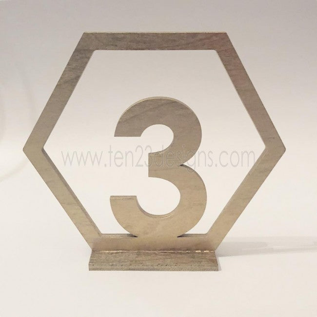 Hexagon Design Wood Free Standing Wedding Table Numbers