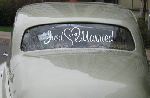 Just Married with Personalized Heart- Wedding - Removable decal