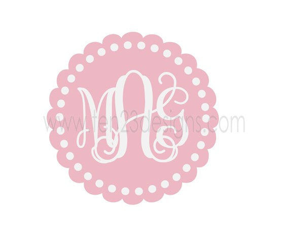 Personalized Scallop Monogram Polka Dots Border - vinyl wall decal