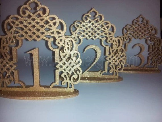 Scroll Design Wood Free Standing Wedding Table Numbers