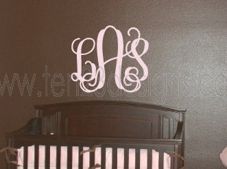 Large 3 Initial Interlocking Monogram Wall Decal